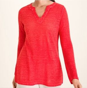 Chico's Linen Knit Flame Scarlett Split Neck Tunic Top, Sz XL, 3